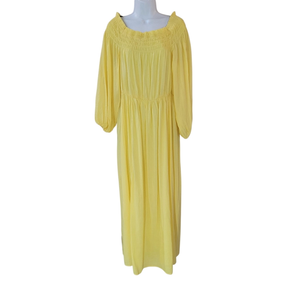 H&M Yellow Lightweight Beachy Off The Shoulder Dress Size L